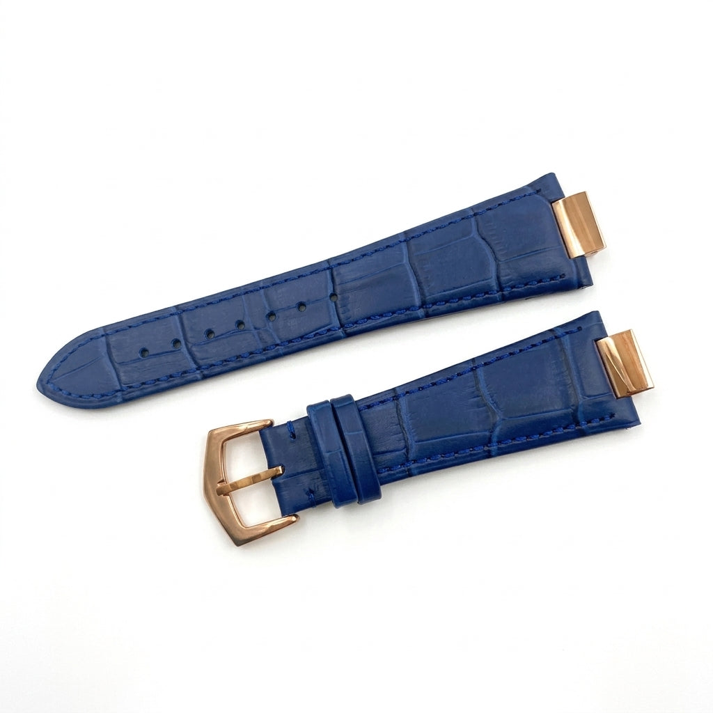 Nautiko leather strap in blue with rose gold buckle