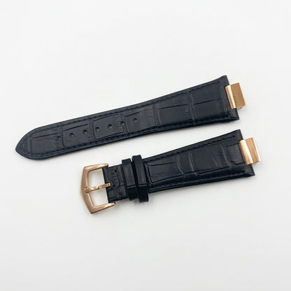 Nautiko leather strap in black with rose gold buckle