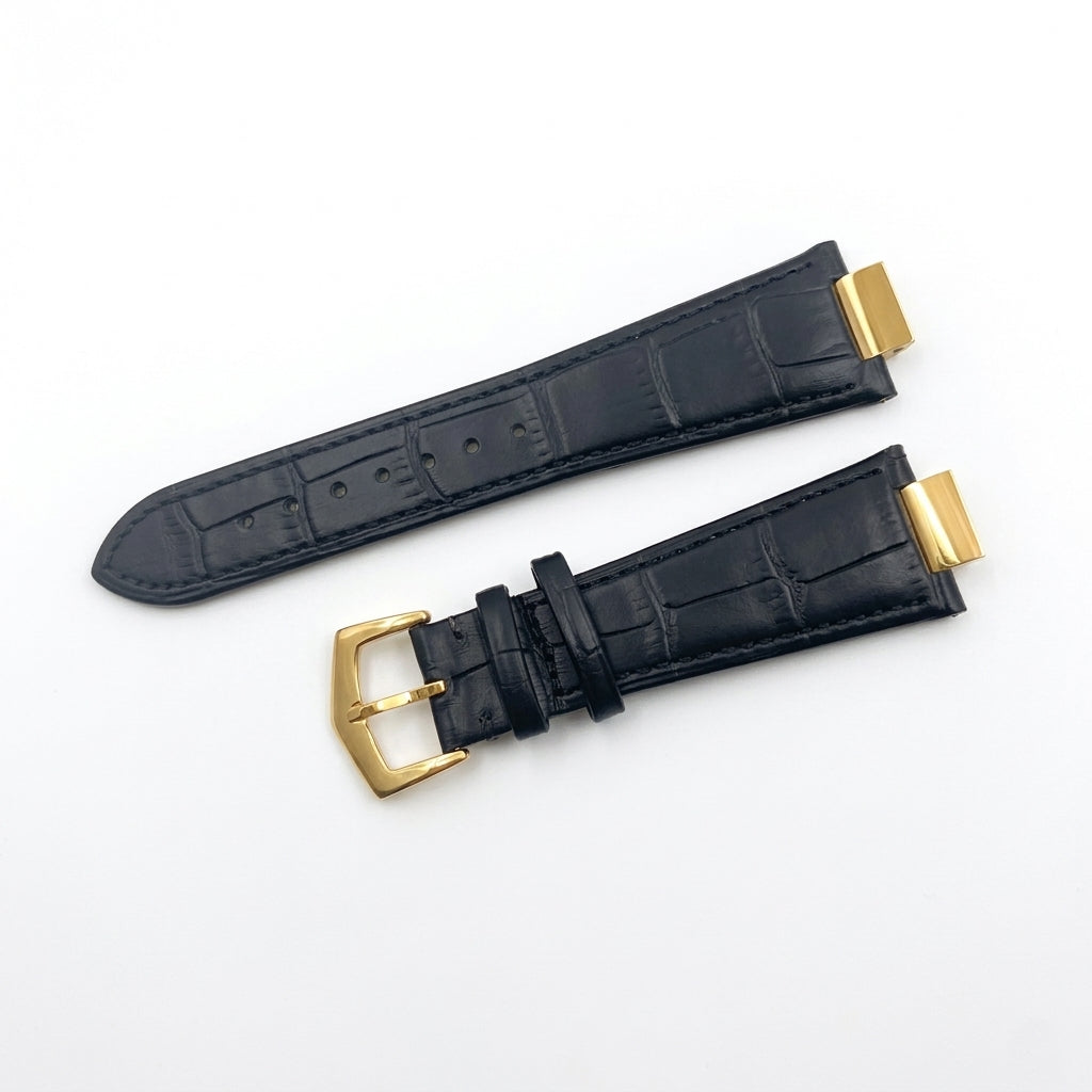 Nautiko leather strap in black with gold buckle