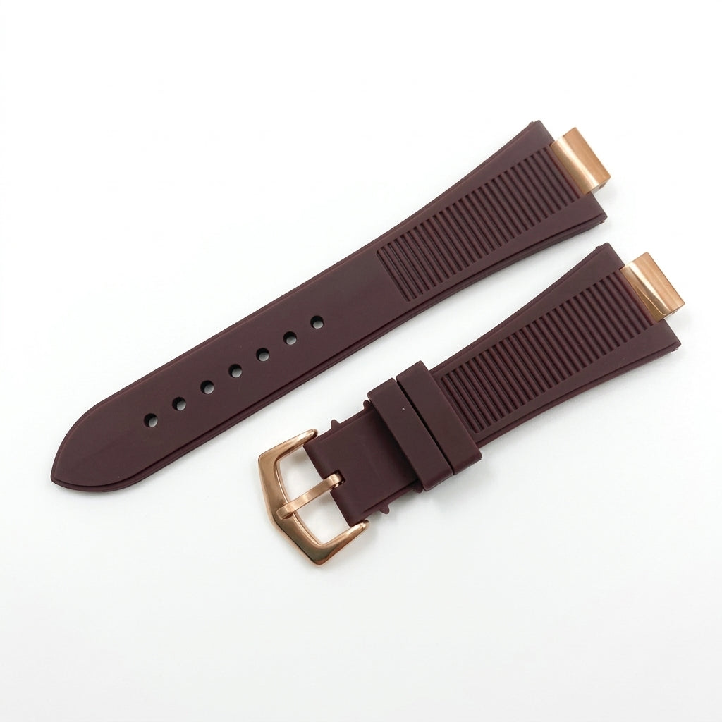 Nautiko rubber strap in burgundy with rose gold buckle