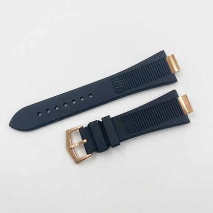 Nautiko rubber strap in black with rose gold buckle