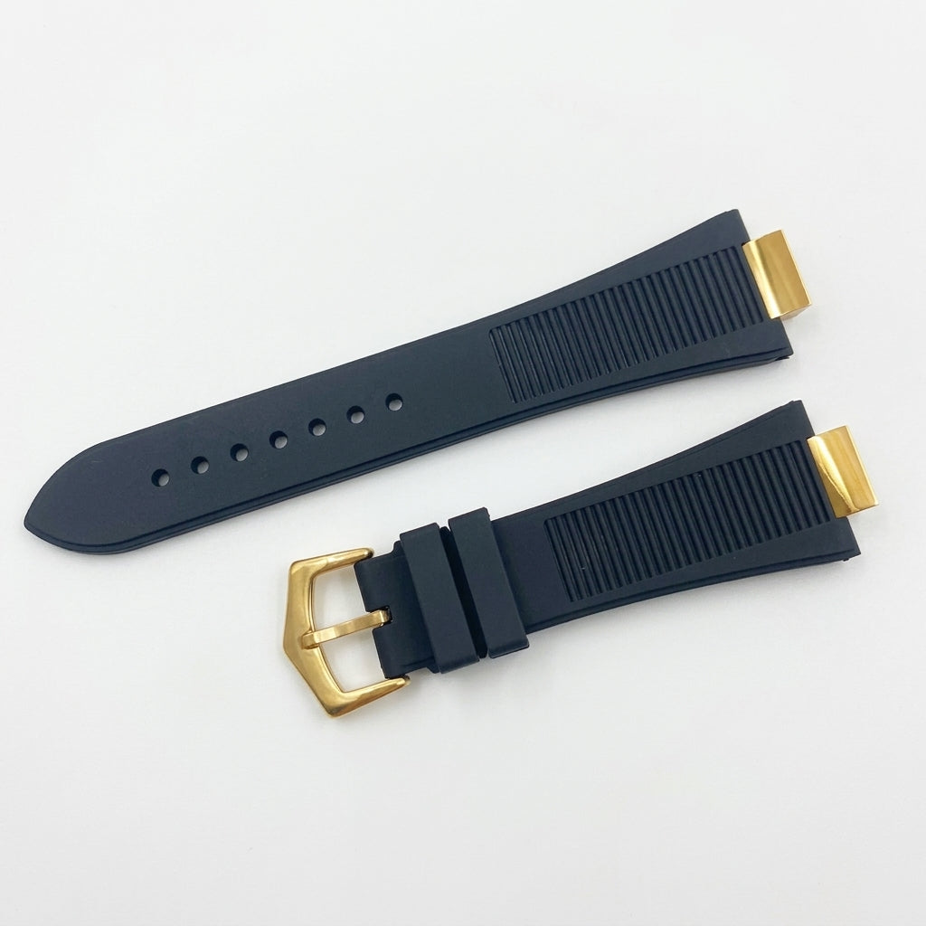 Nautiko rubber strap in black with gold buckle
