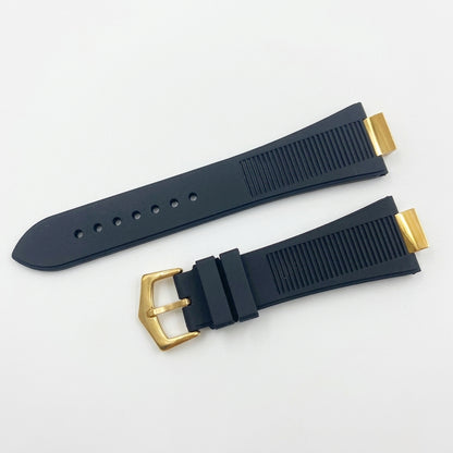 Nautiko rubber strap in black with gold buckle