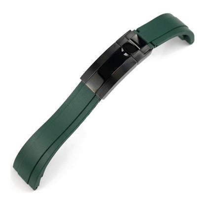 Oysterflex curved-end rubber watch strap in green with black folding clasp | The Golden Mods