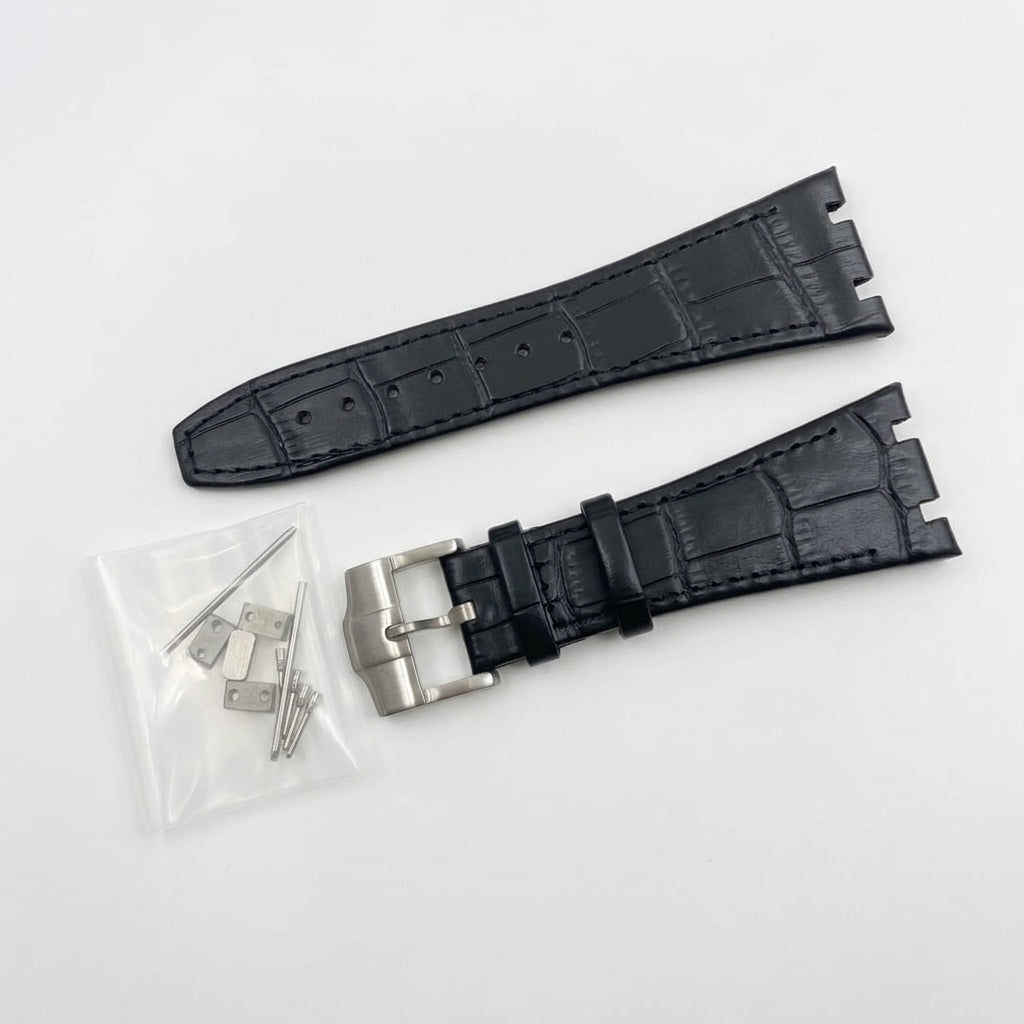 Seikoak leather strap in black with steel buckle