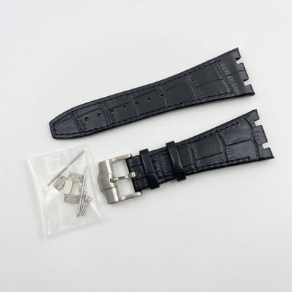 Seikoak leather strap in black with steel buckle