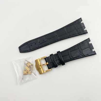 Seikoak leather strap in black with gold buckle