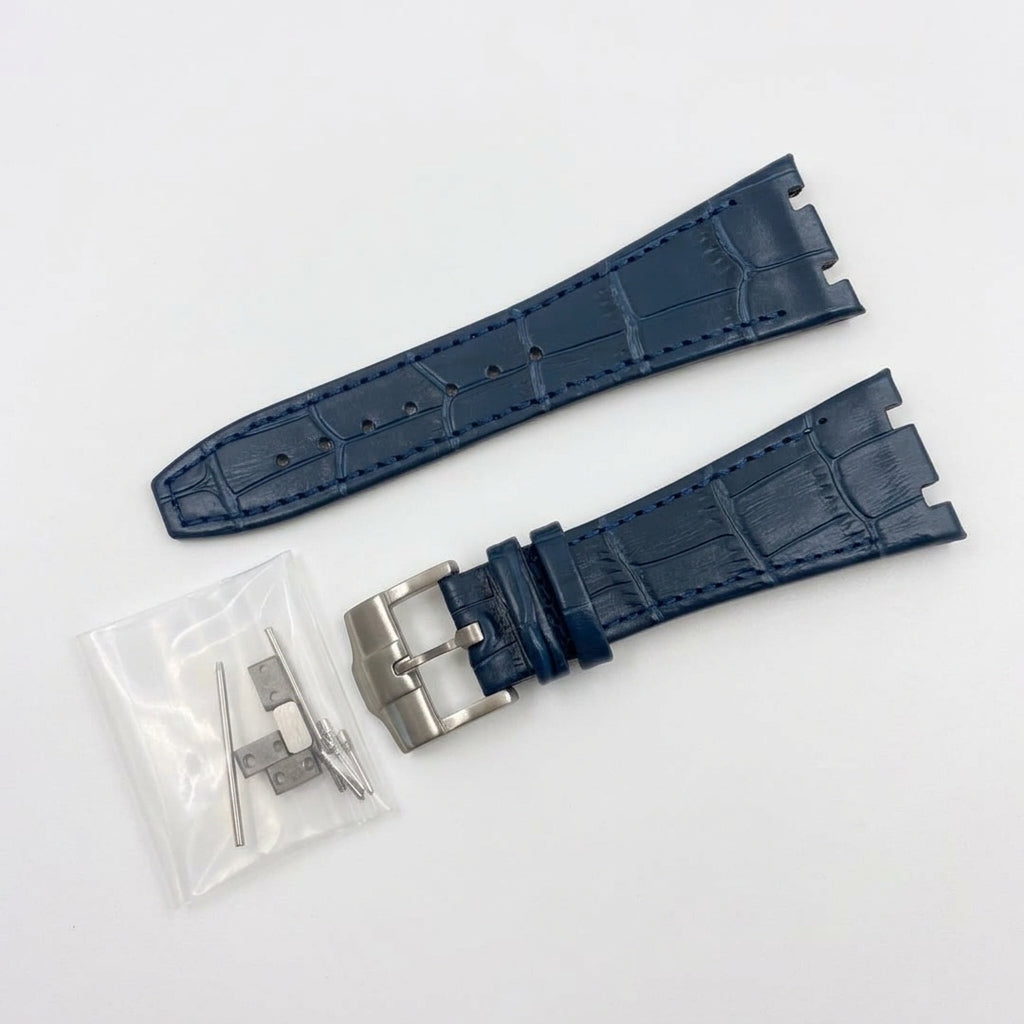 Seikoak leather strap in navy blue with steel buckle