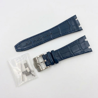 Seikoak leather strap in navy blue with steel buckle