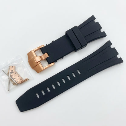 Seikoak rubber strap in black with rose gold buckle