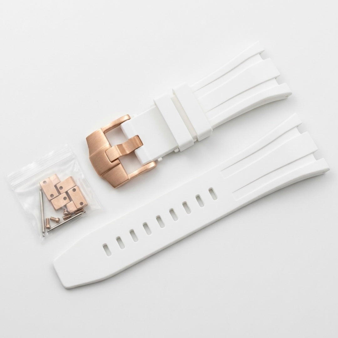 Seikoak rubber strap in white with rose gold buckle