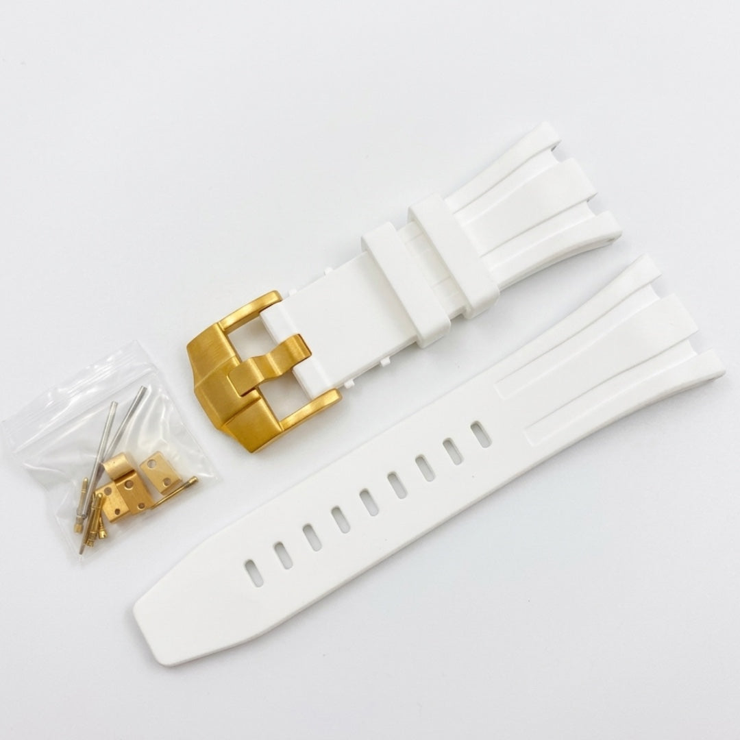 Seikoak rubber strap in white with gold buckle