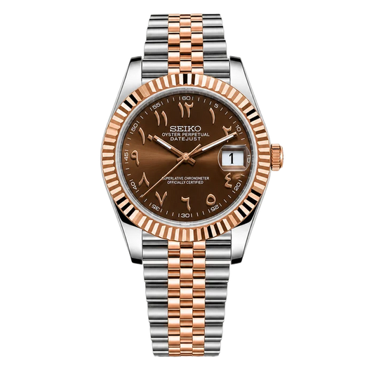 Seikojust Chocolate Two Tones Seiko mod watch front view | The Golden Mods
