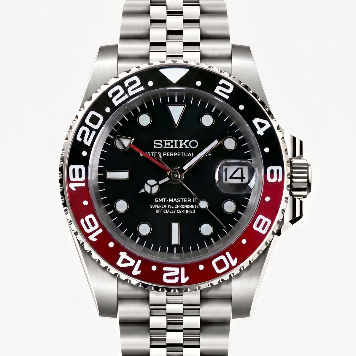 GMTeiko Coke Seiko mod watch – black dial, dial close-up