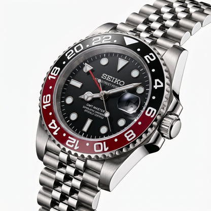 GMTeiko Coke Seiko mod watch – black dial, side view