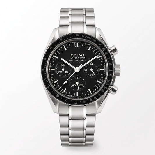 Seikomaster Black Seiko mod watch – black dial, front view