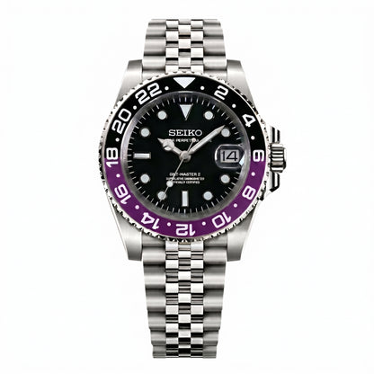 Seikomariner Joker Seiko mod watch – black dial, front view