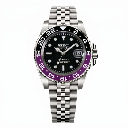 Seikomariner Joker Seiko mod watch – black dial, front view