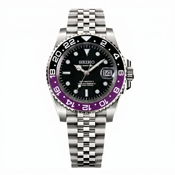 Seikomariner Joker Seiko mod watch – black dial, front view