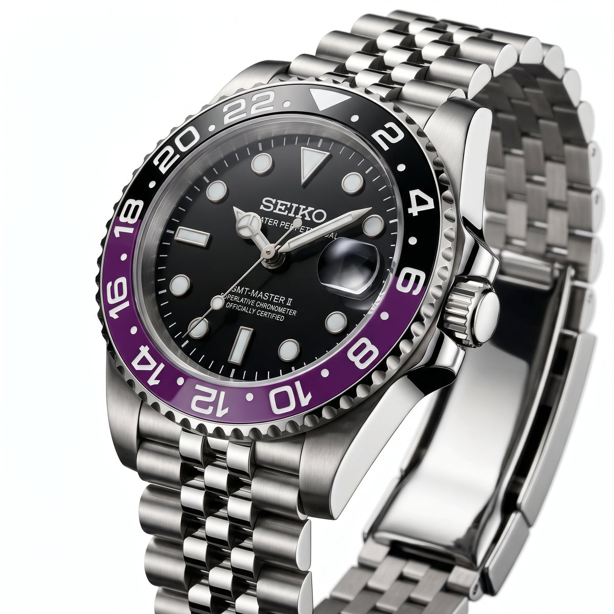 Seikomariner Joker Seiko mod watch – black dial, side view