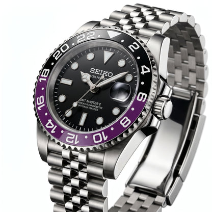 Seikomariner Joker Seiko mod watch – black dial, side view