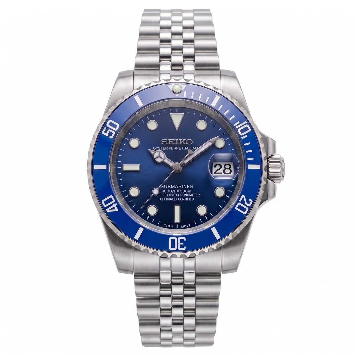 Seikomariner Smurf Seiko mod watch – Jubilee bracelet