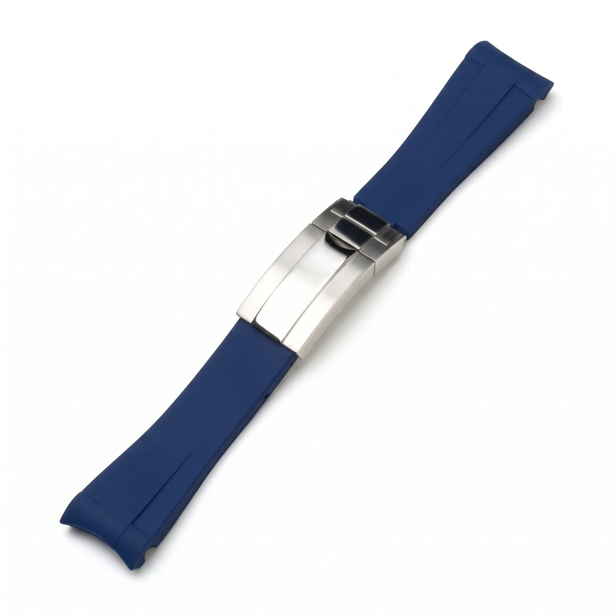 Rubber watch strap in blue with folding clasp
