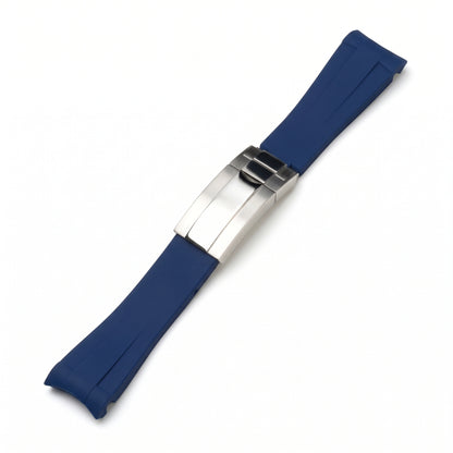 Rubber watch strap in blue with folding clasp