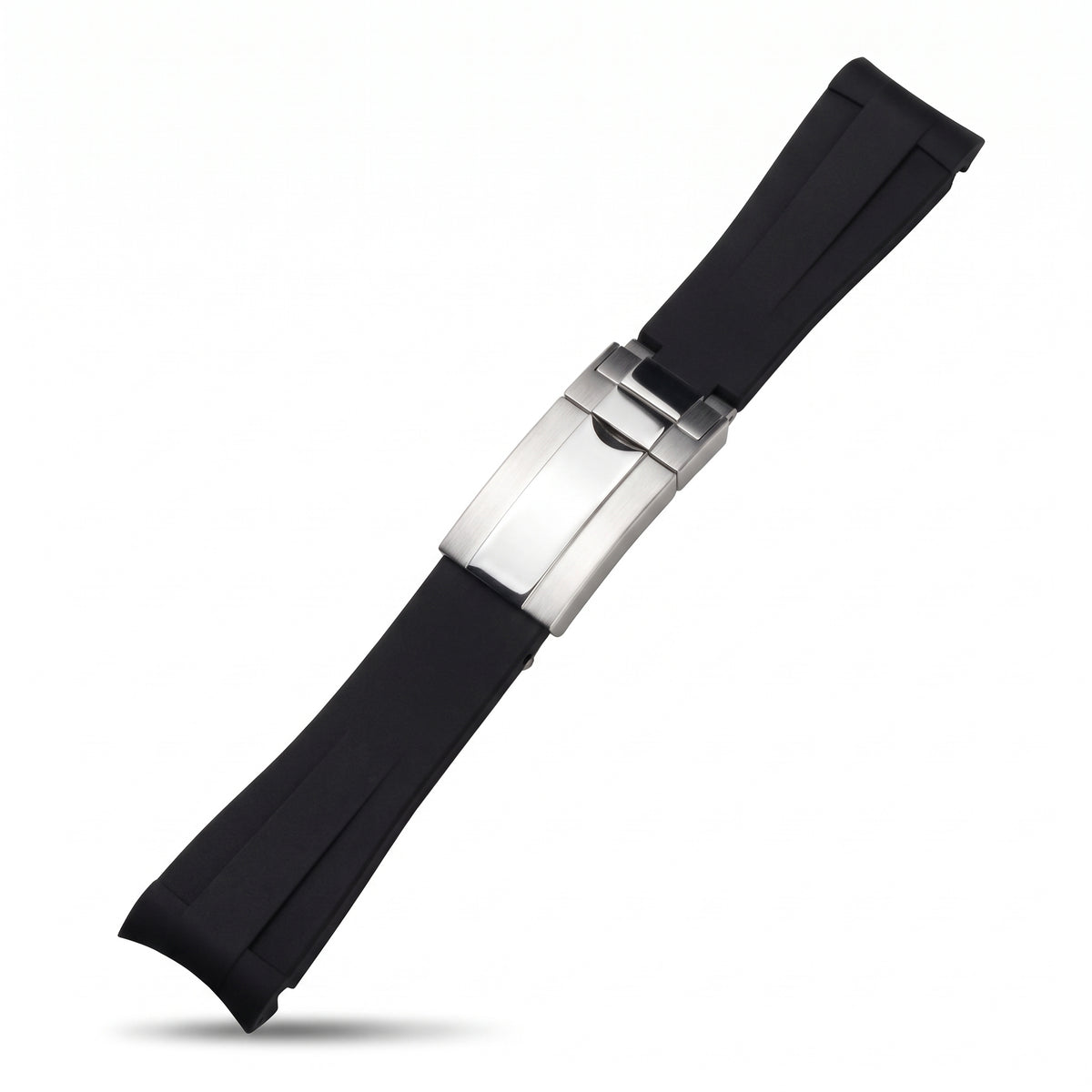 Rubber watch strap in black with folding clasp