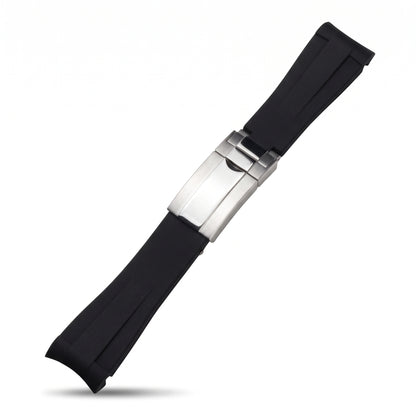 Rubber watch strap in black with folding clasp